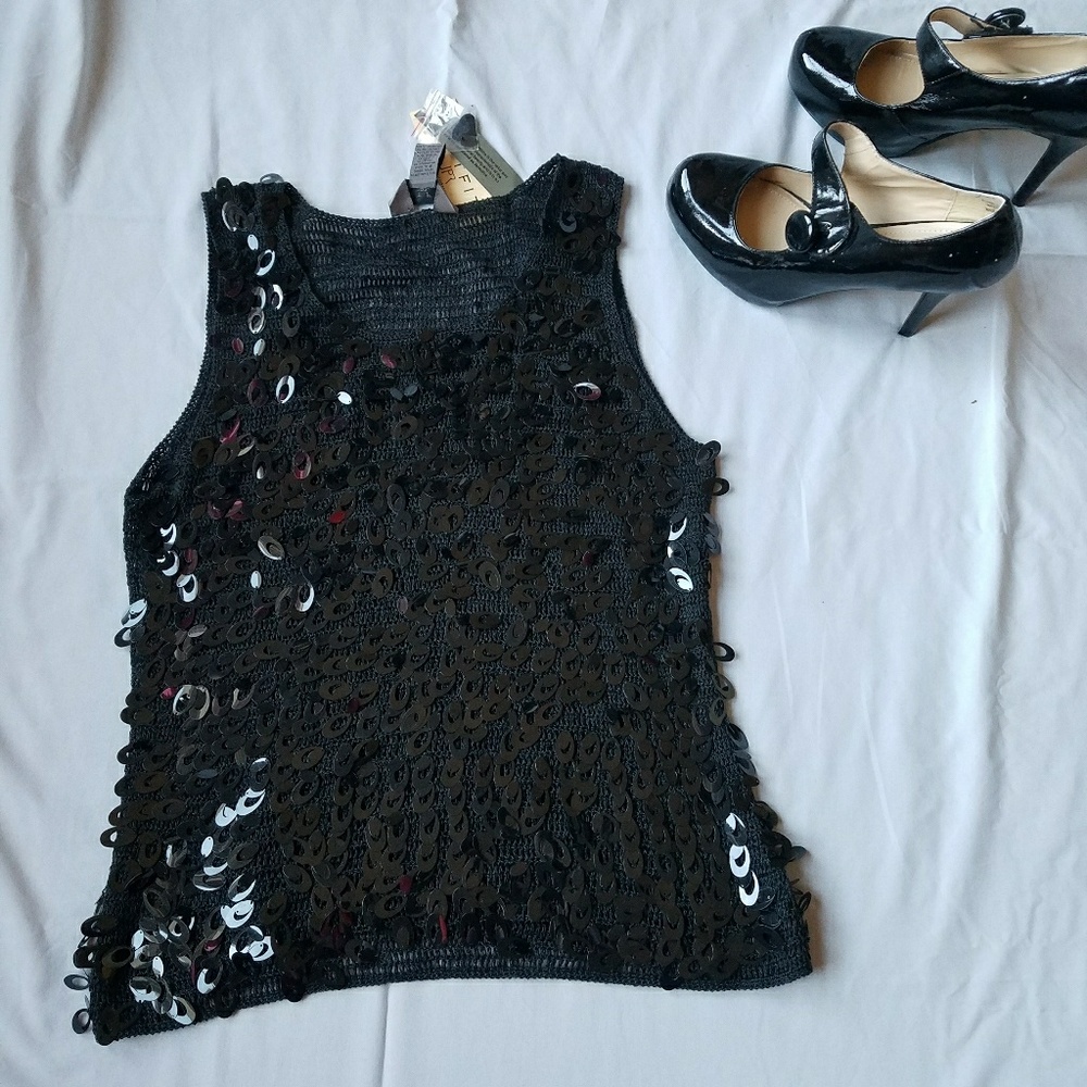 NWT.  Black Top with bold sequins.